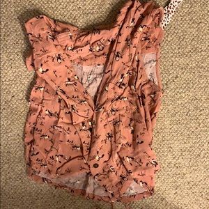 Printed (floral and birds) pink top